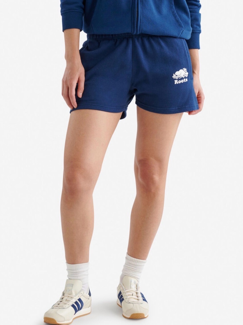 Roots Navy Athletic Fleece Shorts with White Logo